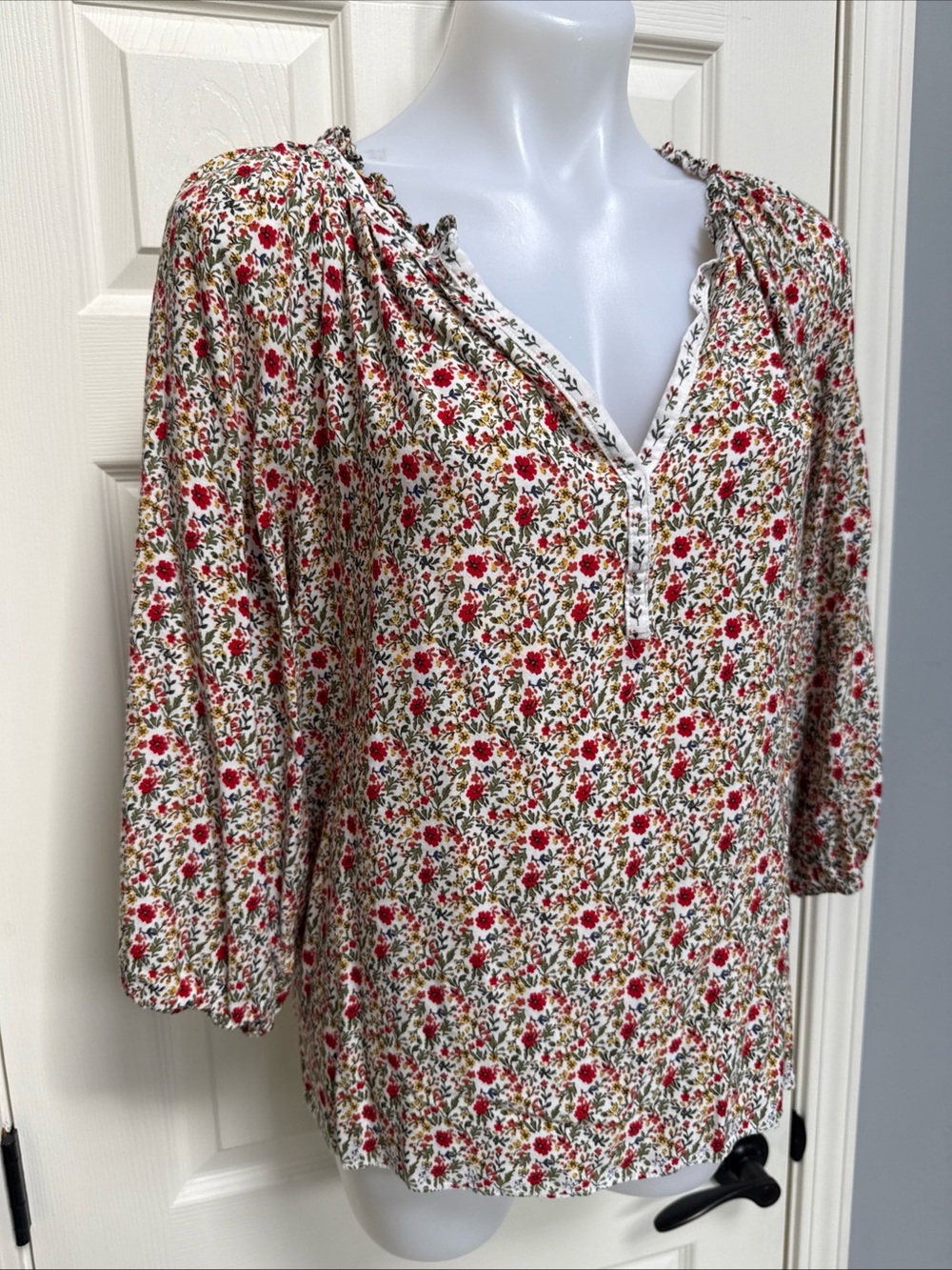 MAX STUDIO Women Floral Peasant Blouse Boho Western 3/4 Sleeve Size M